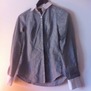 WHBM Long Sleeve Button Up Striped Formal Blouse